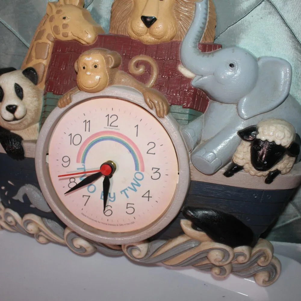 Vintage Noah's Ark Wall Clock Nursery Baby‎ Room Two By Two (Missing Glass) *BB